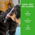Wahl KM10 plus pet grooming tool showcasing the patent-pending LOCKGUARD hinge technology open.