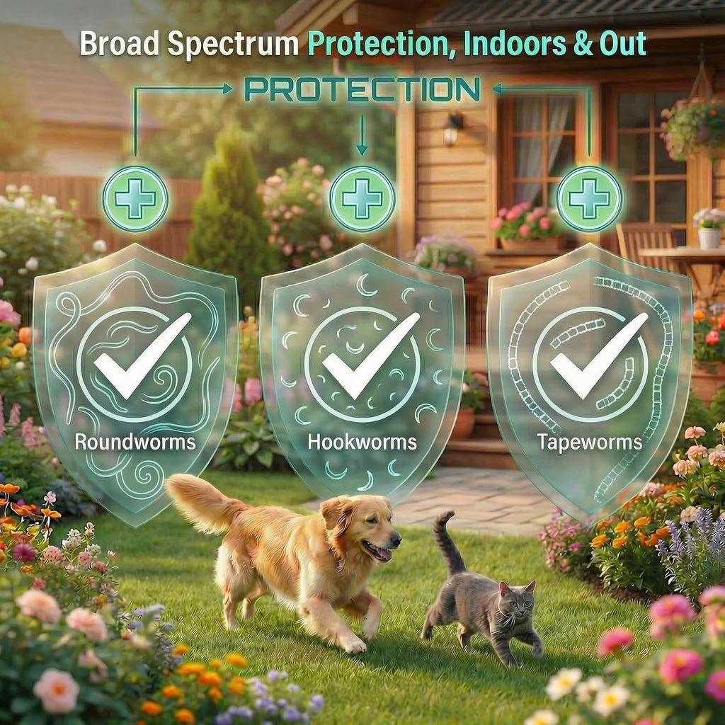Petcci liquid dewormer bottle showing pyrantel pamoate and praziquantel active ingredients