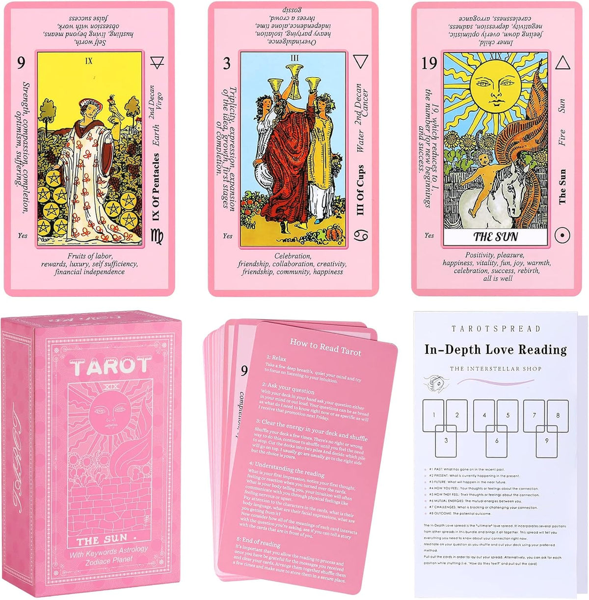 Myripoly Pink Tarot Cards Deck Set front view