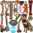 XLMYS dog toys 13 pack front view layout showcasing colorful rope configurations.