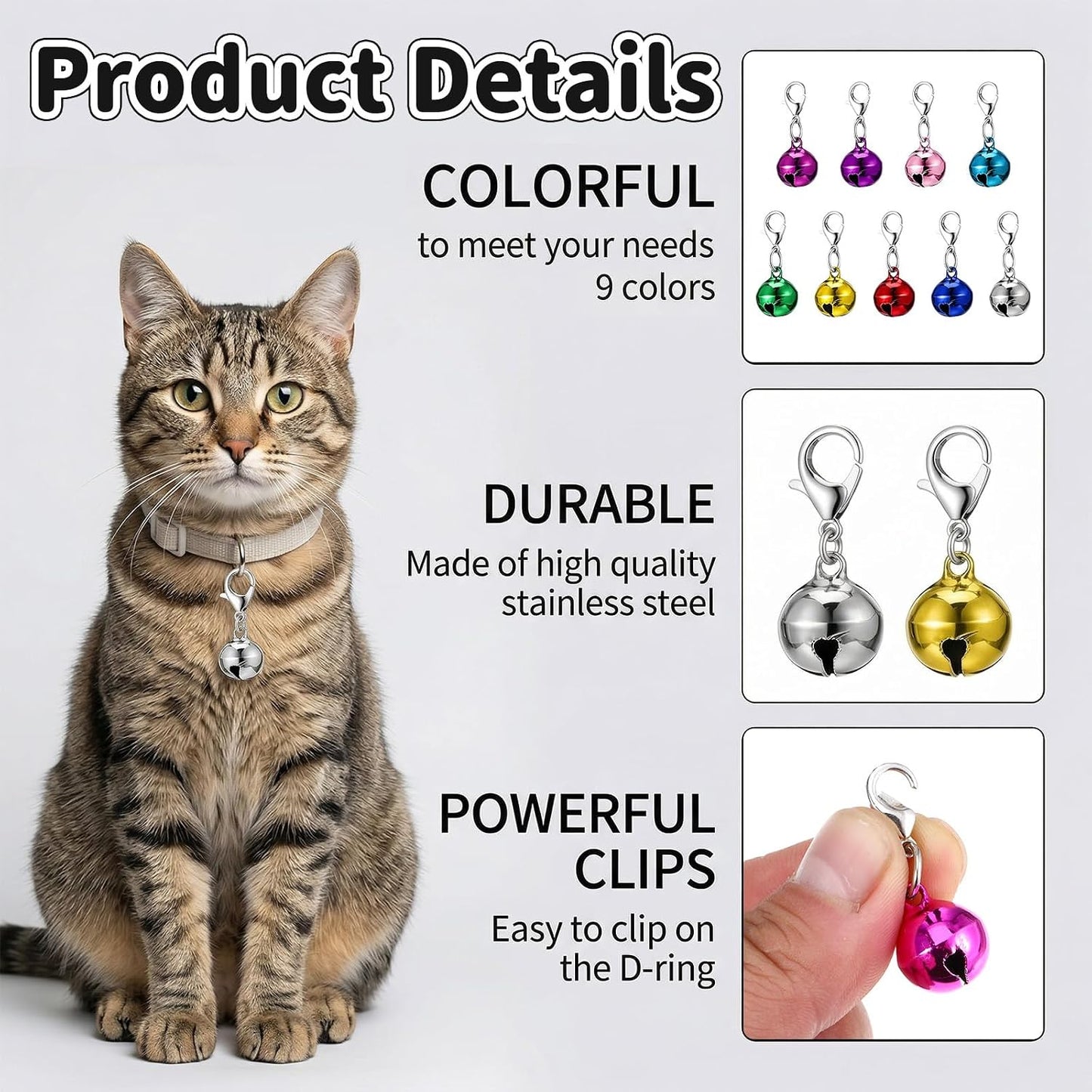 Closer shot of the lightweight zinc alloy pet bell attached to a standard metal keyring.