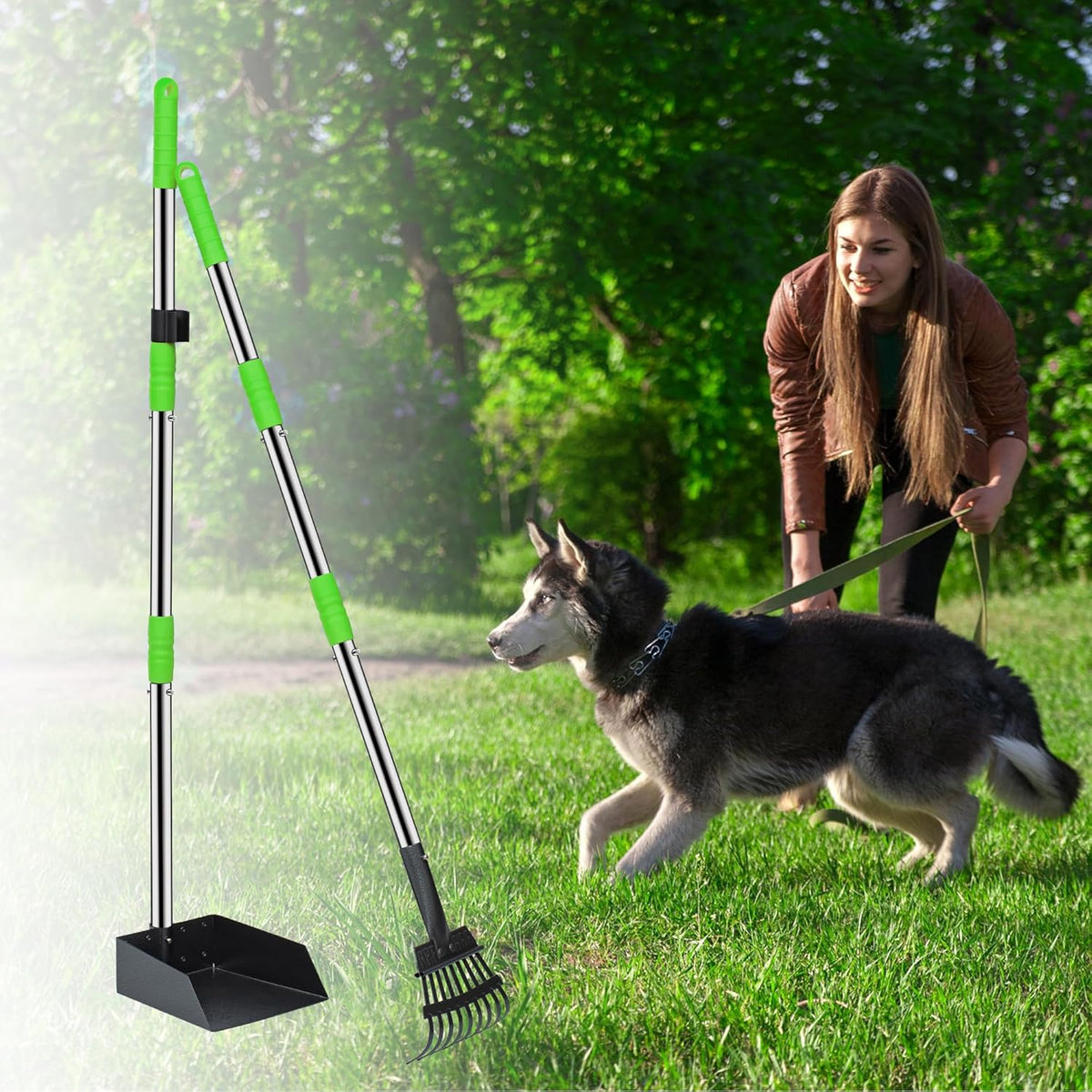 Niubya pet pooper scooper set hung up for space saving storage