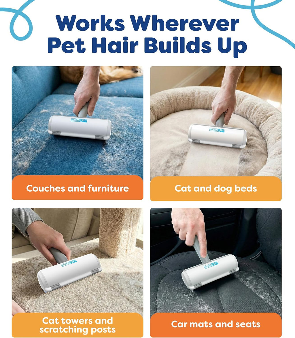Triton pet hair tool used on a carpeted surface