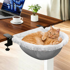 JinxZap X-Large Cat Desk Bed front view showing plush gray faux fur.