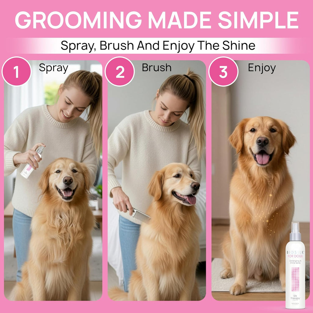 pH balanced paraben free dog grooming spray for shiny coats.