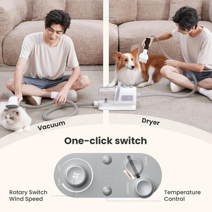 Pecute heavy shedding vacuum cleaner showing the transparent 1.7 Liter dust cup filled with collected fur