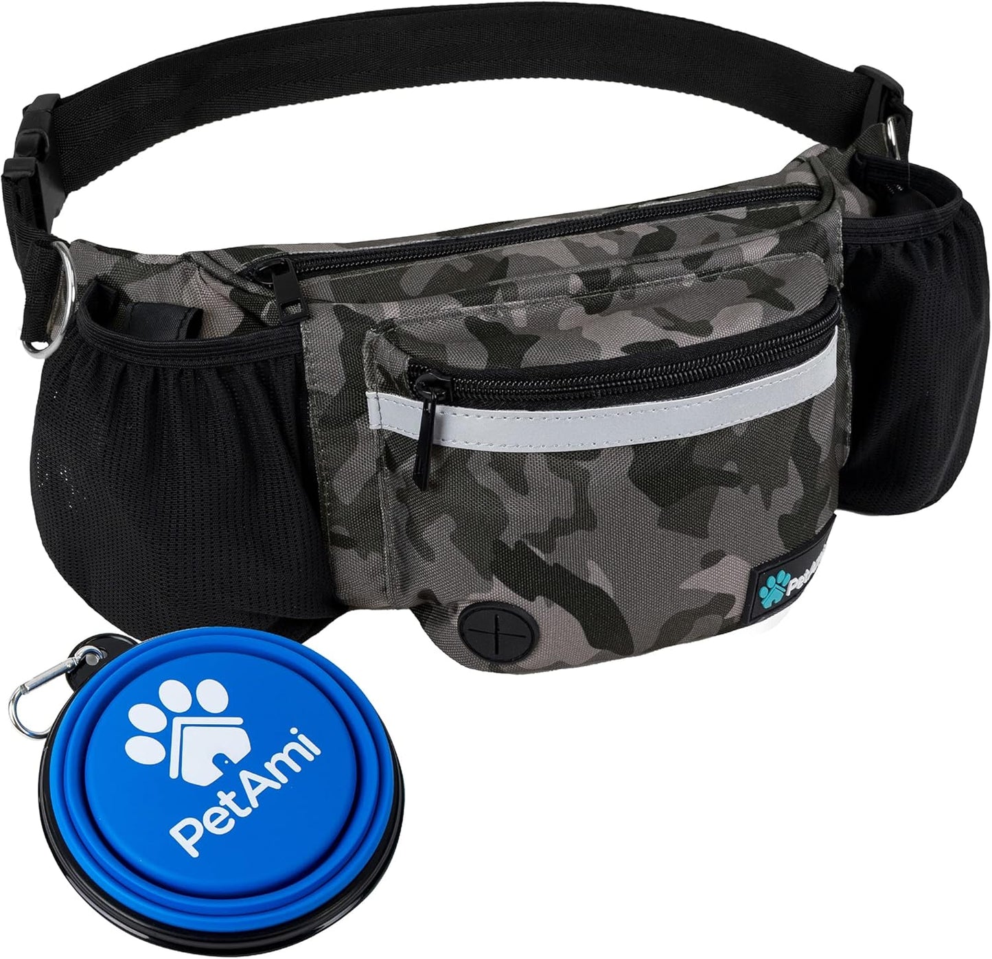 PetAmi Dog Fanny Pack, Treat Pouch for Dog Walking, Training, Built in Poop Bag Dispenser, Water Bottle Holder, Collapsible Bowl, Pet Treat Waist Belt for Hiking, Running, Kibbles (Black) - Image 10