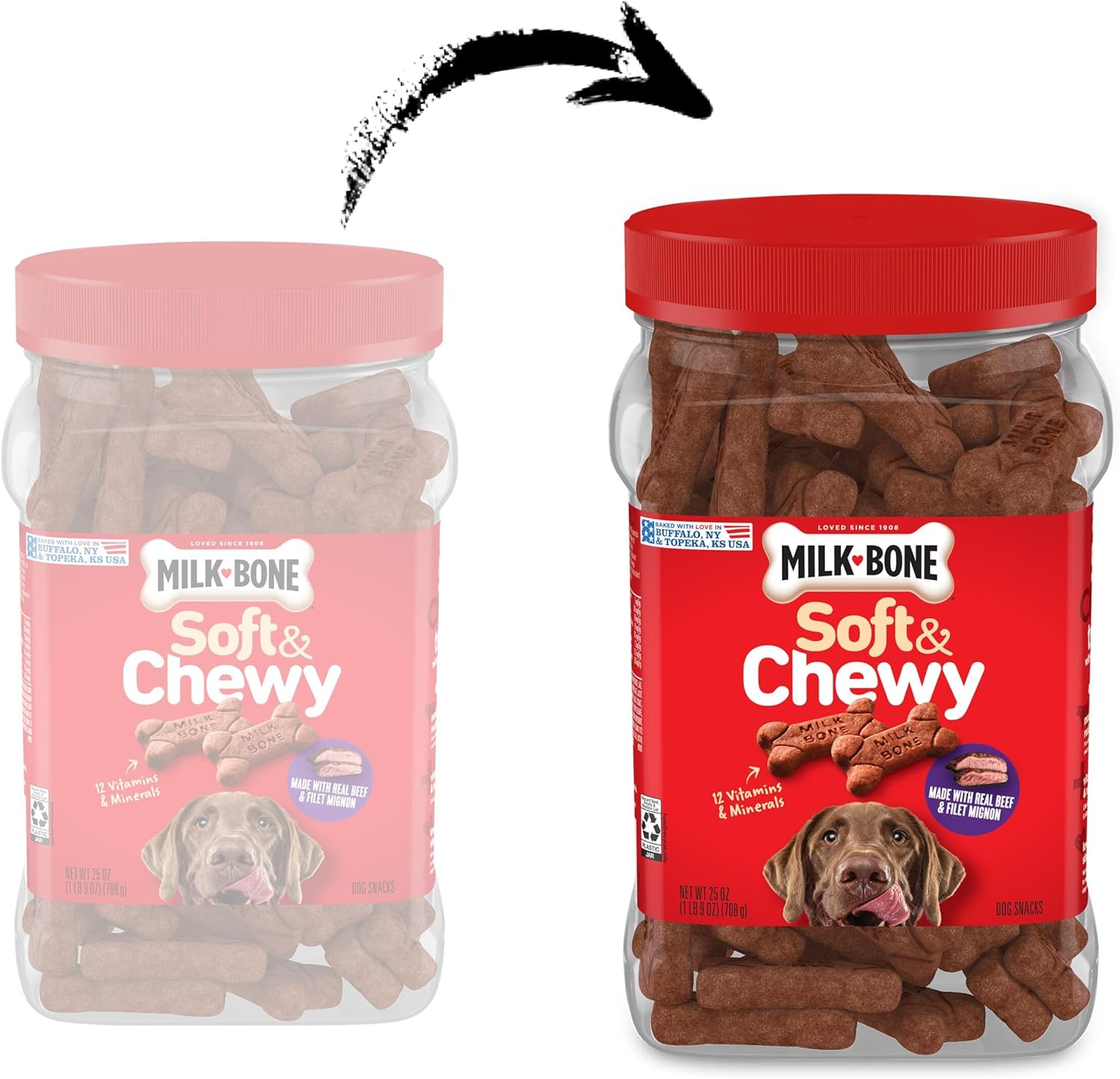 Milk-Bone real beef and filet mignon recipe soft dog treats packaging close up