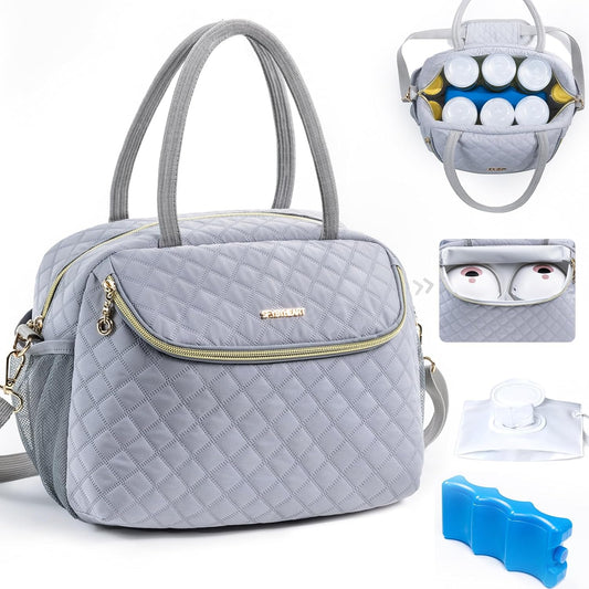 Sfybyheart breastmilk cooler bag front view with gold zippers