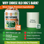 Old Dog's Barn 250 count pet chewable vitamins nutrition label side view