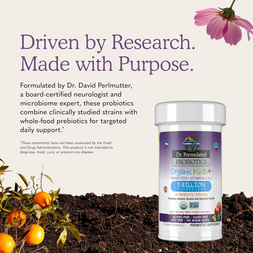 Garden of Life dr formulated organic kids probiotics nutritional supplement close up