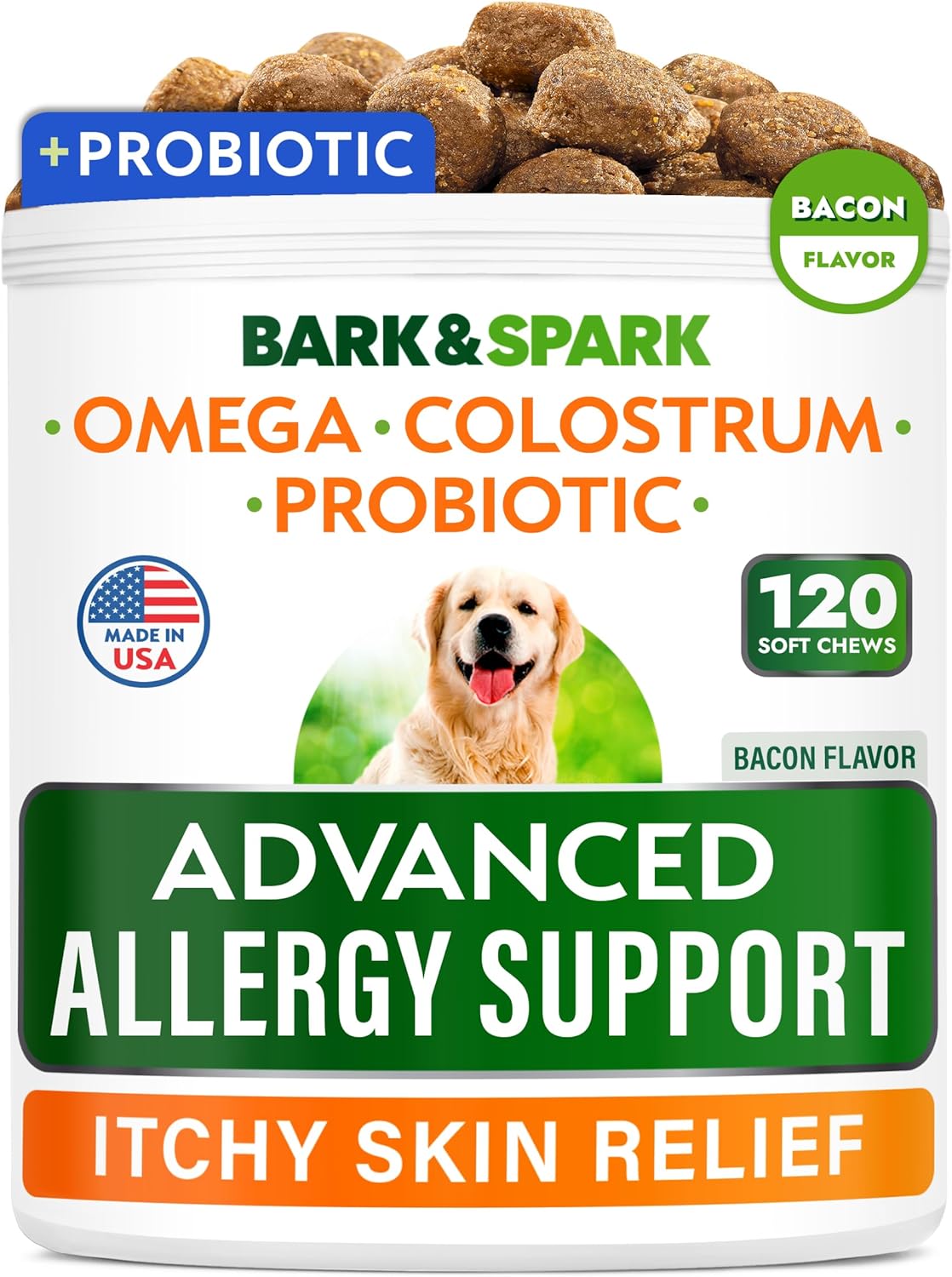 BARK&SPARK Dog Allergy Relief Soft Chews for Skin Health & Seasonal Allergies - Anti-Itch Supplement w/Omega-3, Quercetin & Bromelain Immune Treats for Dry Skin & Hot Spots - Chicken - 120ct - Image 9
