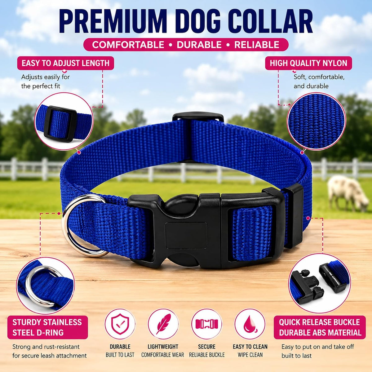 High-density nylon texture and stainless steel D-ring detail