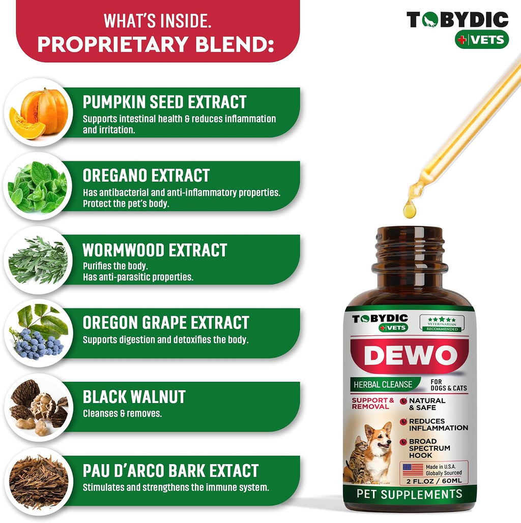 Natural broad spectrum pet dewormer and gut health supplement bottle