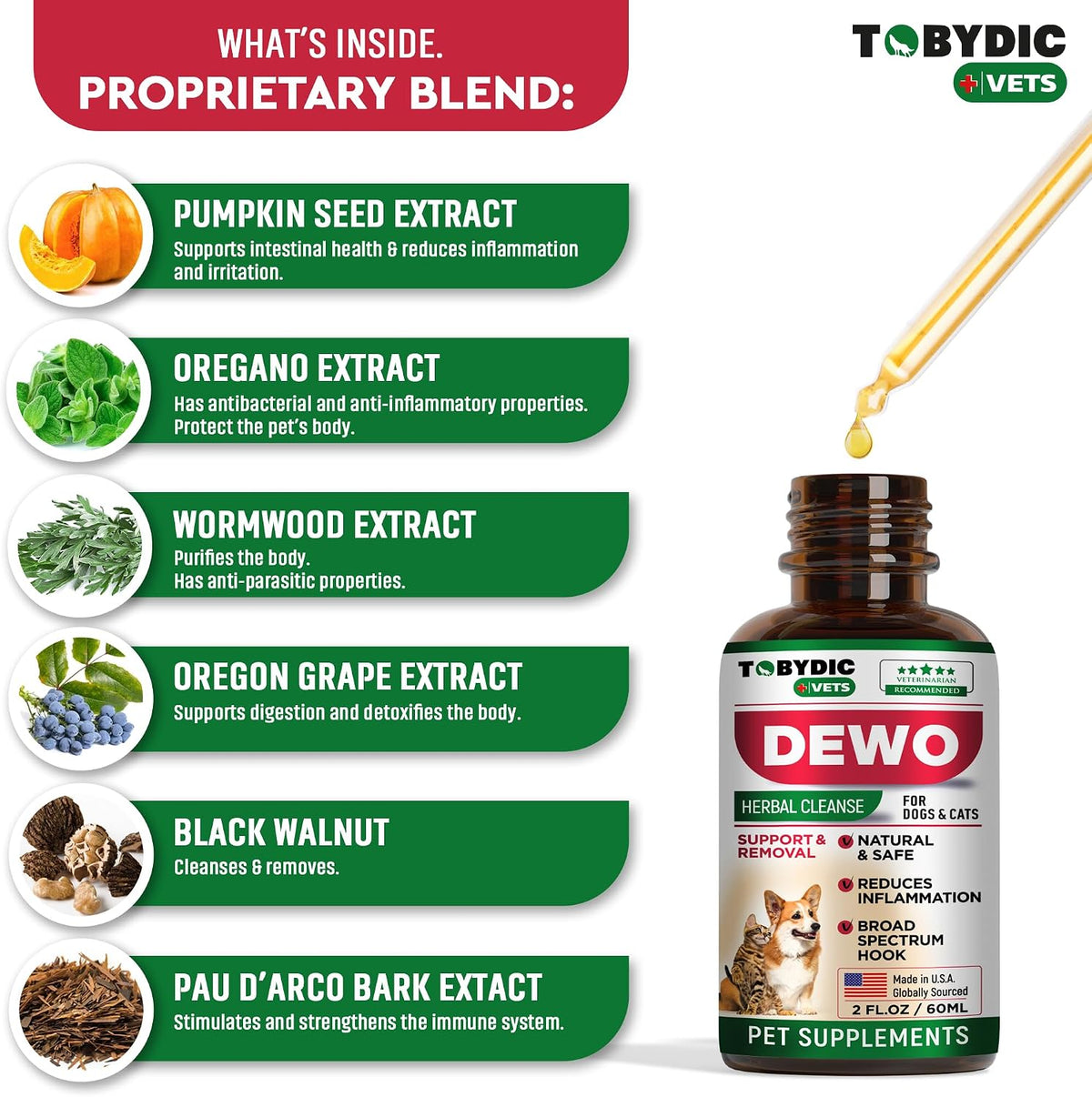 Natural broad spectrum pet dewormer and gut health supplement bottle