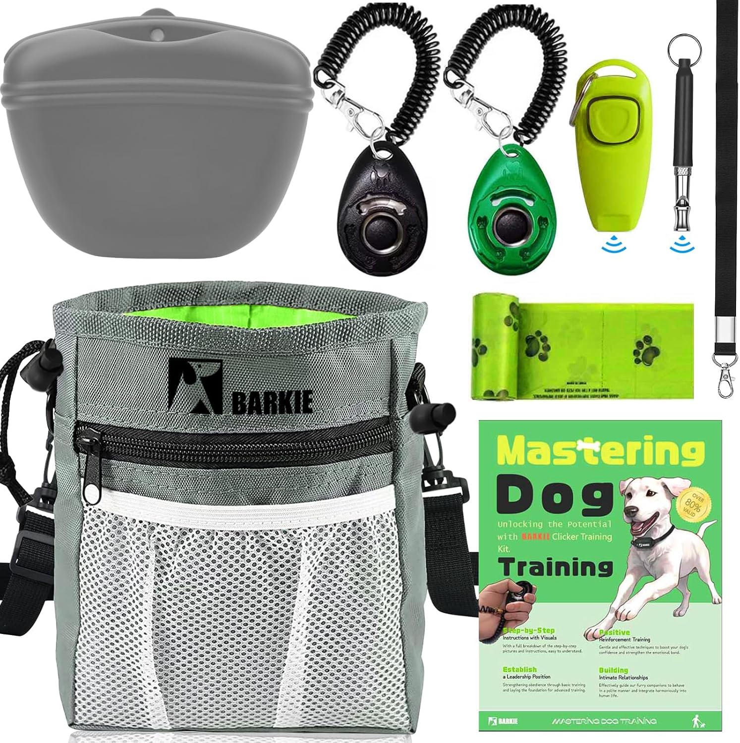 Built in dog waste bag dispenser pocket on the black training fanny pack.