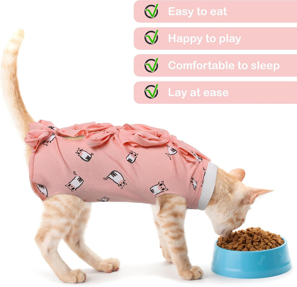 Pumyporeity post surgery medical cat shirt showing back straps