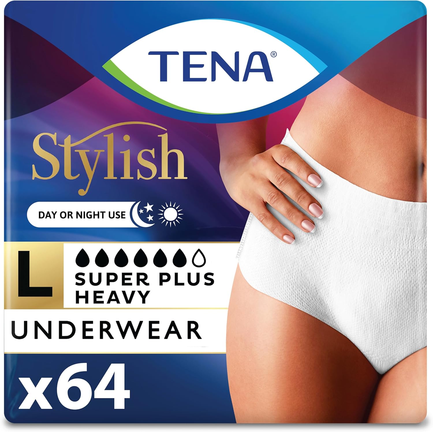 TENA Stylish White Incontinence Underwear for Women front package view