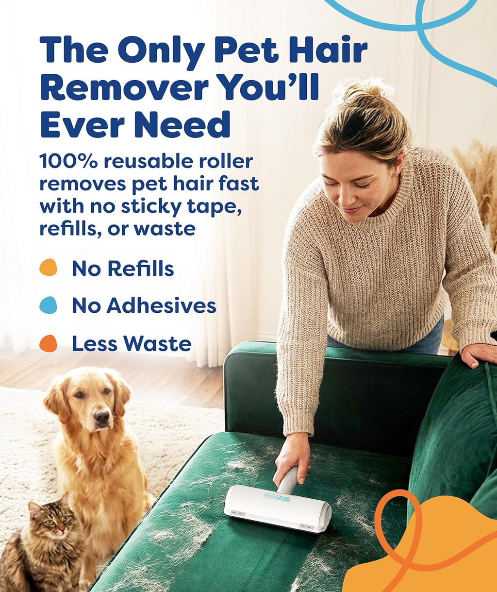 Reusable pet hair roller showing internal fur storage compartment