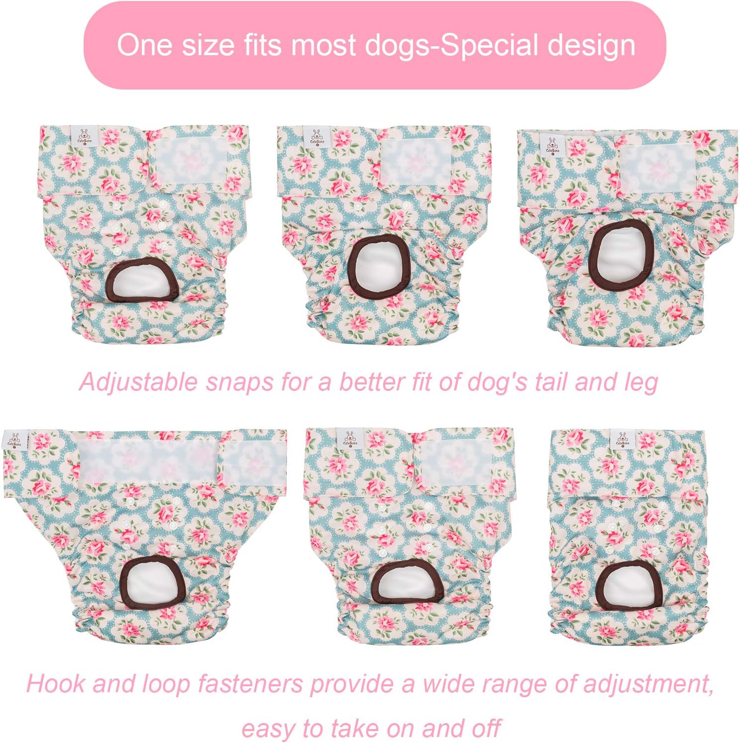 CuteBone reusable doggie nappies adjustable snap buttons detail view