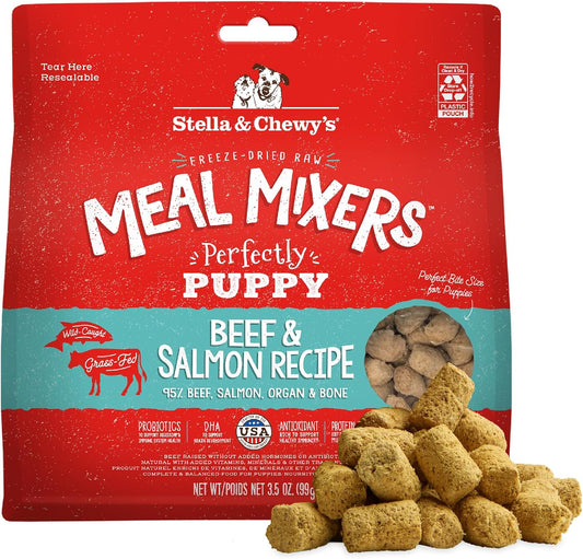 Stella and Chewy's freeze dried raw puppy meal mixers beef and salmon front pack view