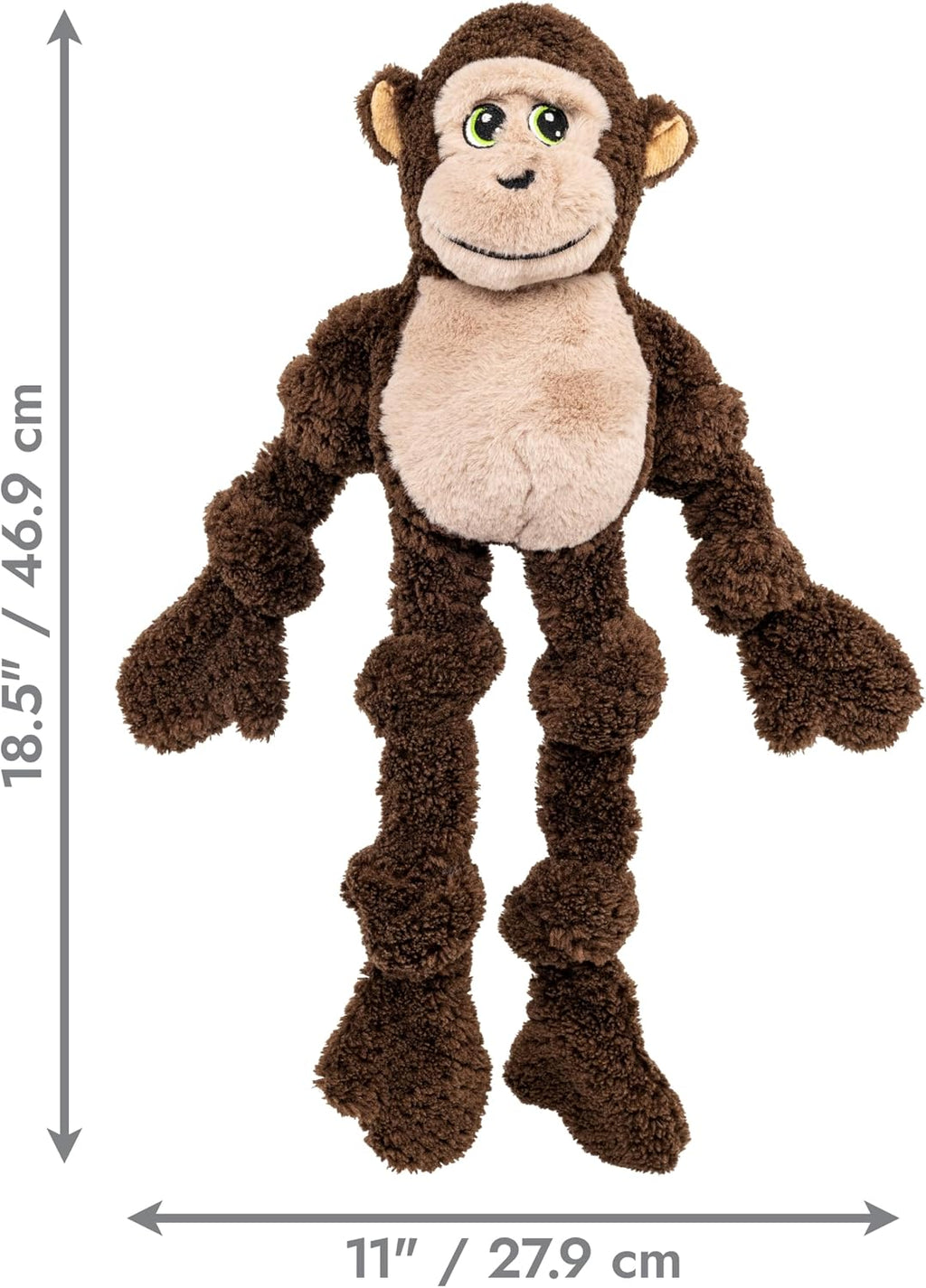 KONG Floppy Knots Monkey toy showcasing the flexible arms and legs for thrashing.