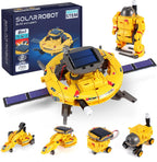 COBFDHA 6 in 1 solar robot space toy kit front view package showing yellow plastic pieces and solar panel