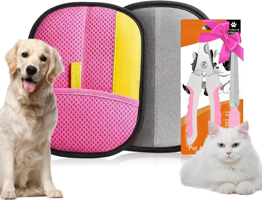 3-in-1 Pet Grooming Kit - Pet Deshedding Glove, 360 degrees Silicone Finger Toothbrush, and Professional Dog Nail Clippers with File - Complete Grooming Set for Cats & Dogs with Short or Long Fur - Image 10