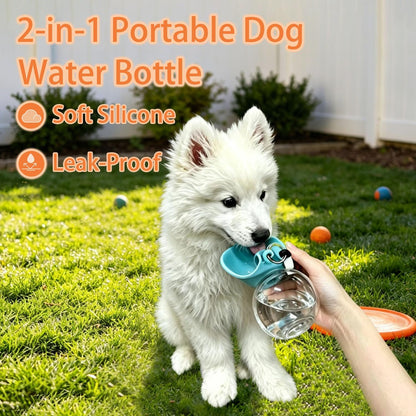 Cxyrna dog travel water bottle with the blue silicone bowl flipped open for drinking.
