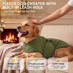 Army green dog sweatshirt with decorative ribbons on back