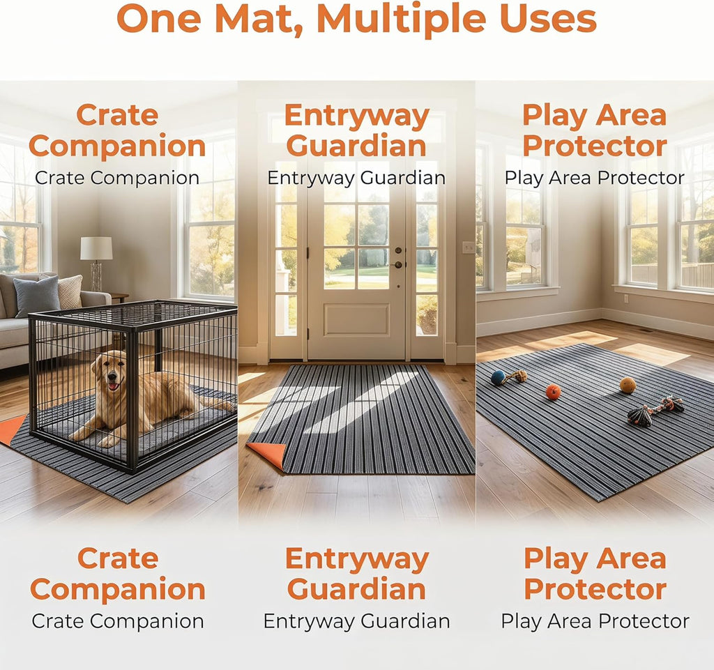 Textured polypropylene surface of the reusable gray dog kennel mat