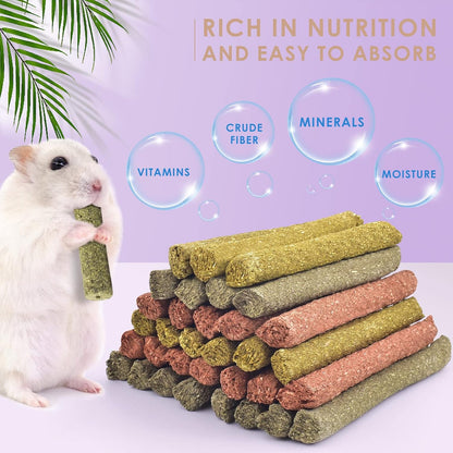 Natural timothy hay oat and carrot small animal treats spread out