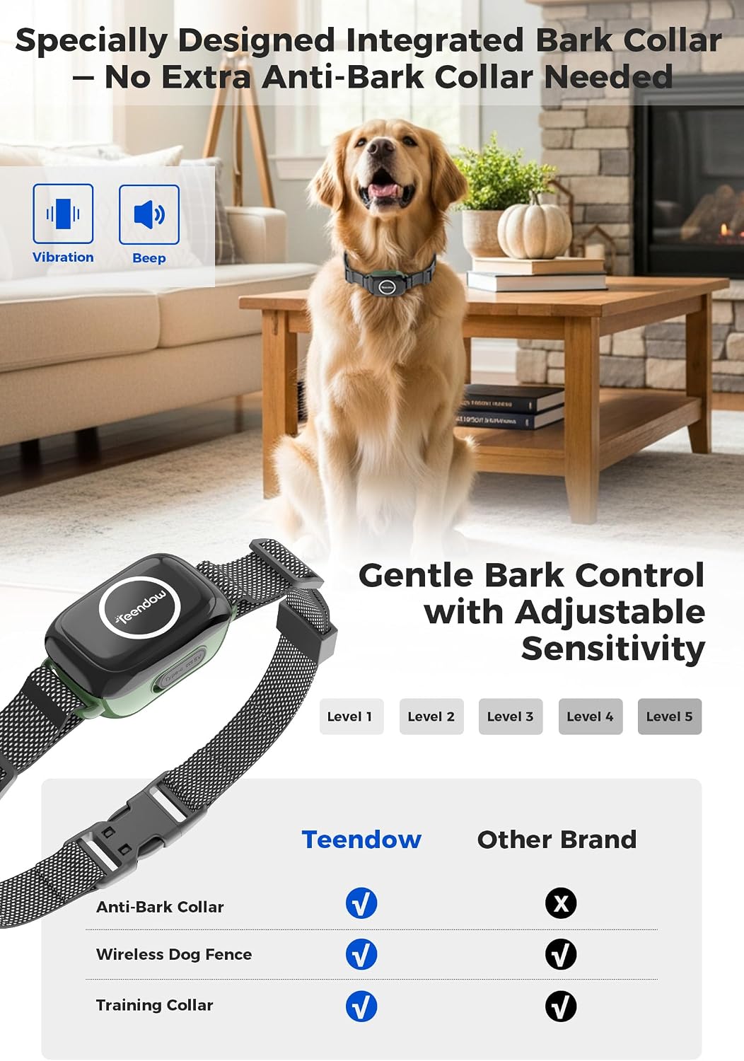 Teendow automatic anti bark control setting menu on handheld remote screen