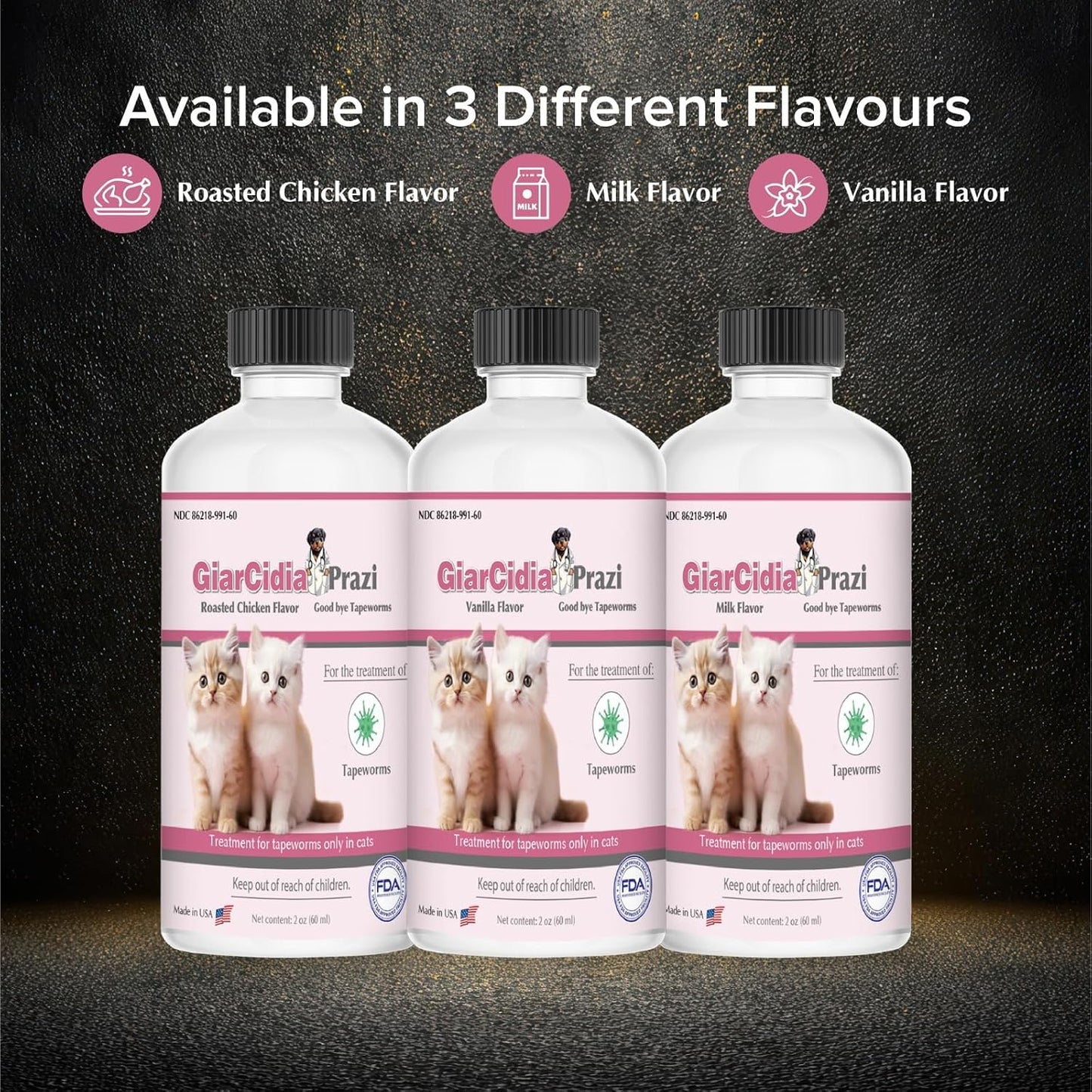 Chicken flavored liquid dewormer for kittens with dosing syringe