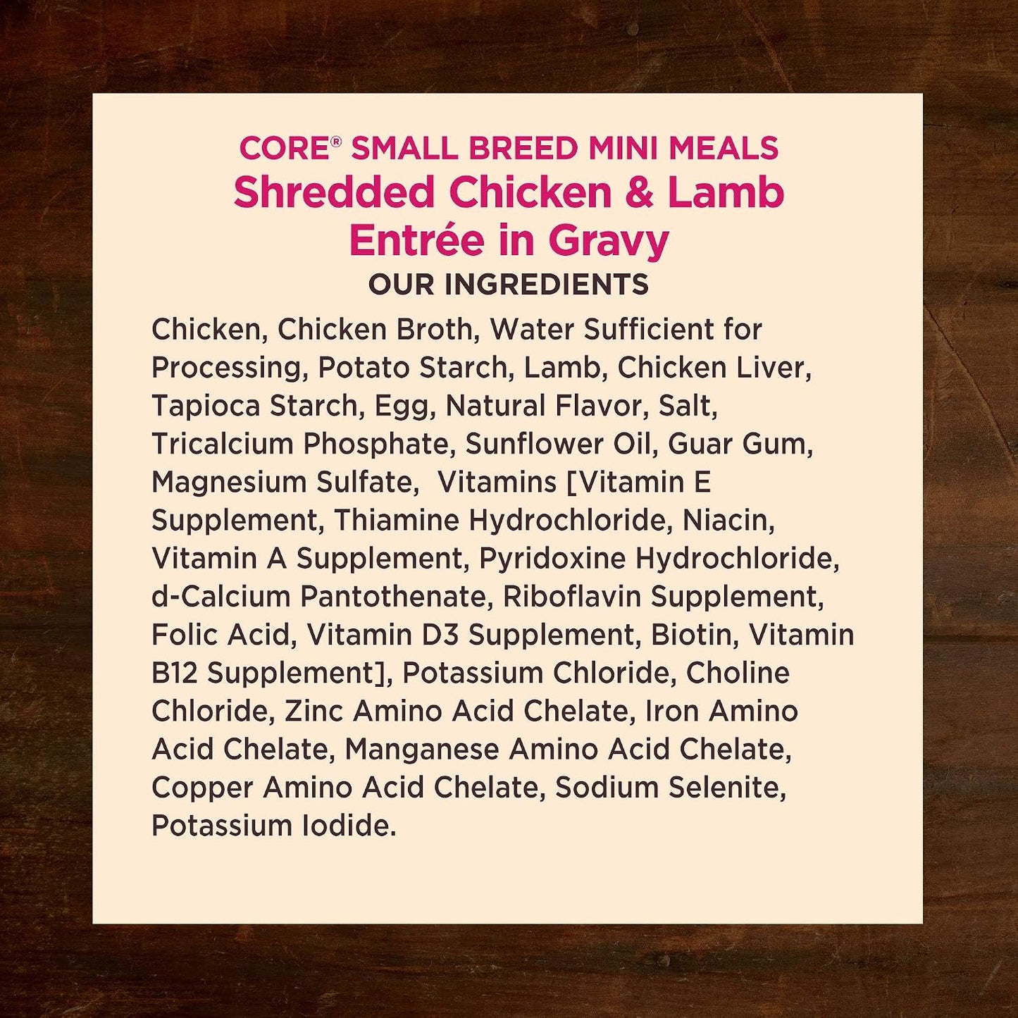 Texture of Wellness CORE shredded chicken and lamb adult wet dog food