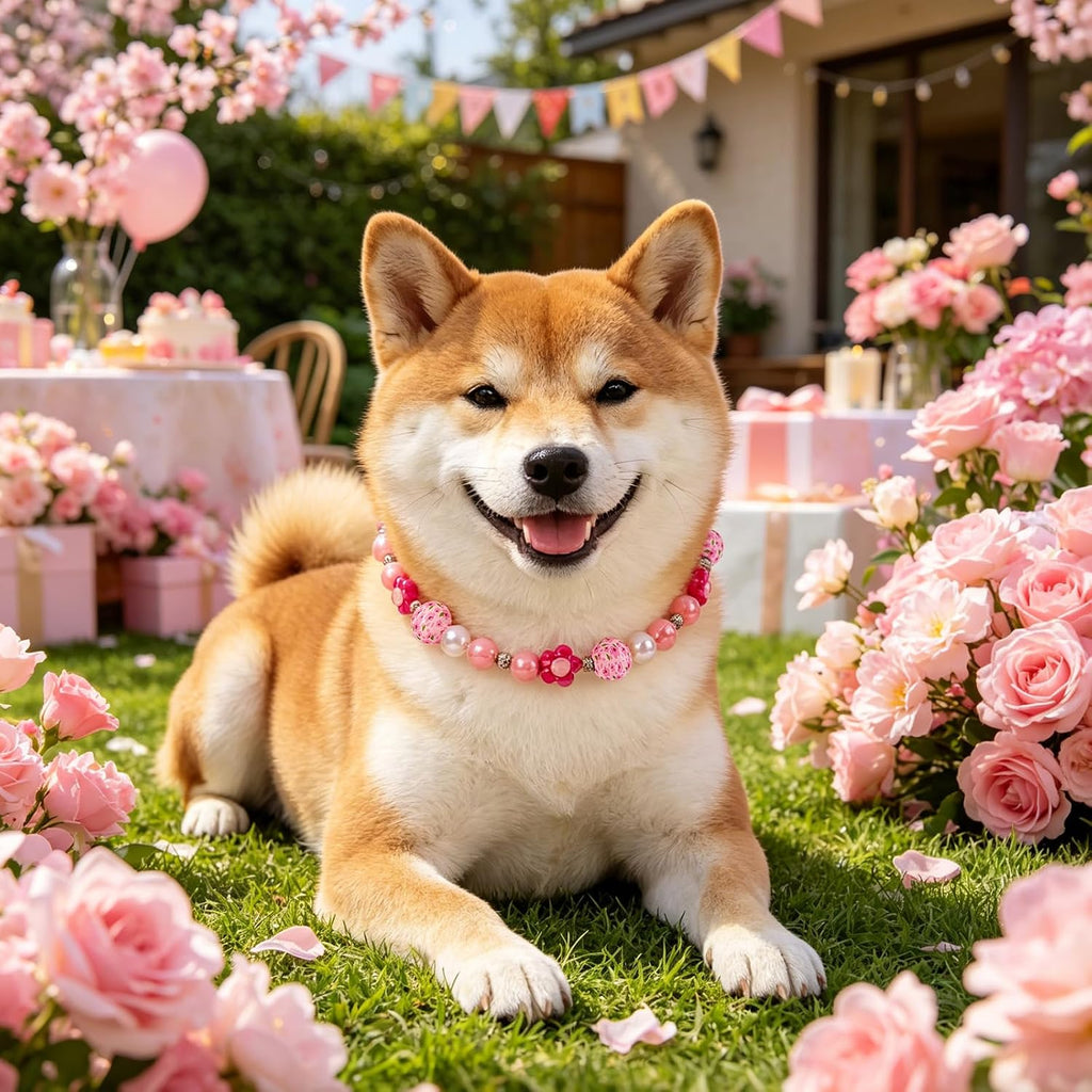 Aqxreight decorative pet jewelry with colorful floral beads and rhinestones