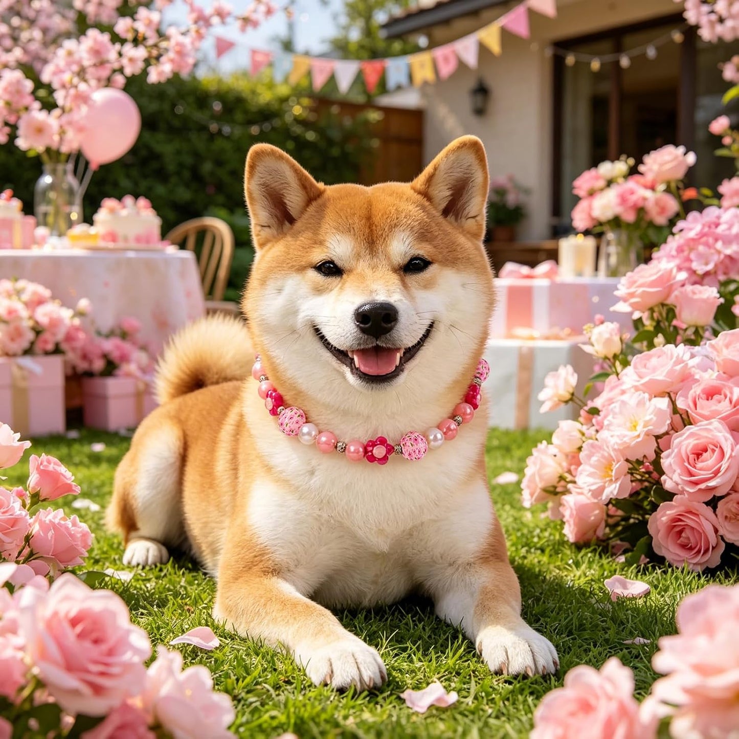 Aqxreight decorative pet jewelry with colorful floral beads and rhinestones