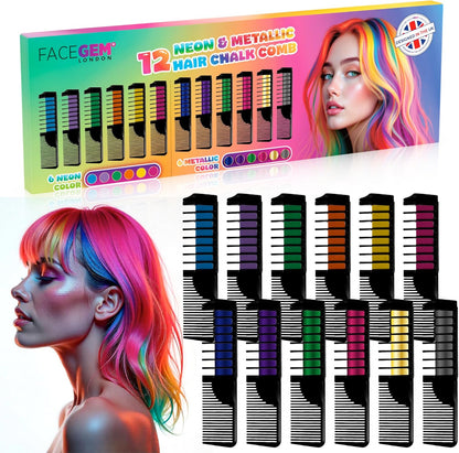 Facegem London 12 piece hair chalk comb set front view packaging