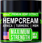 Arvesa Hemp Cream Maximum Strength front view of the 4 fluid ounce bottle for muscle relief