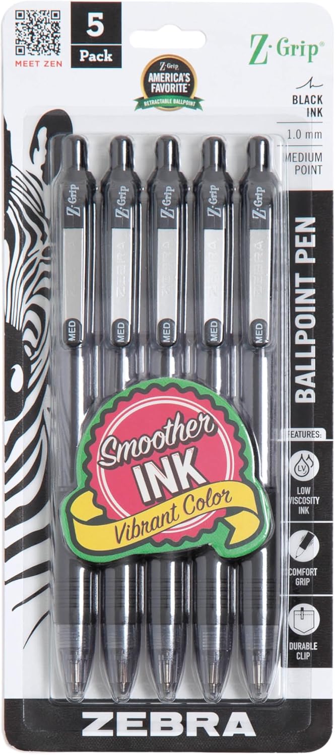 Zebra Pen Z-Grip Retractable Ballpoint Pen, Smooth-Flowing Black Ink, 1.0mm Medium Point, School & Office Supplies, Ideal for Note-Taking, Journal and Planner Use, 7-Pack (22271) - Image 10