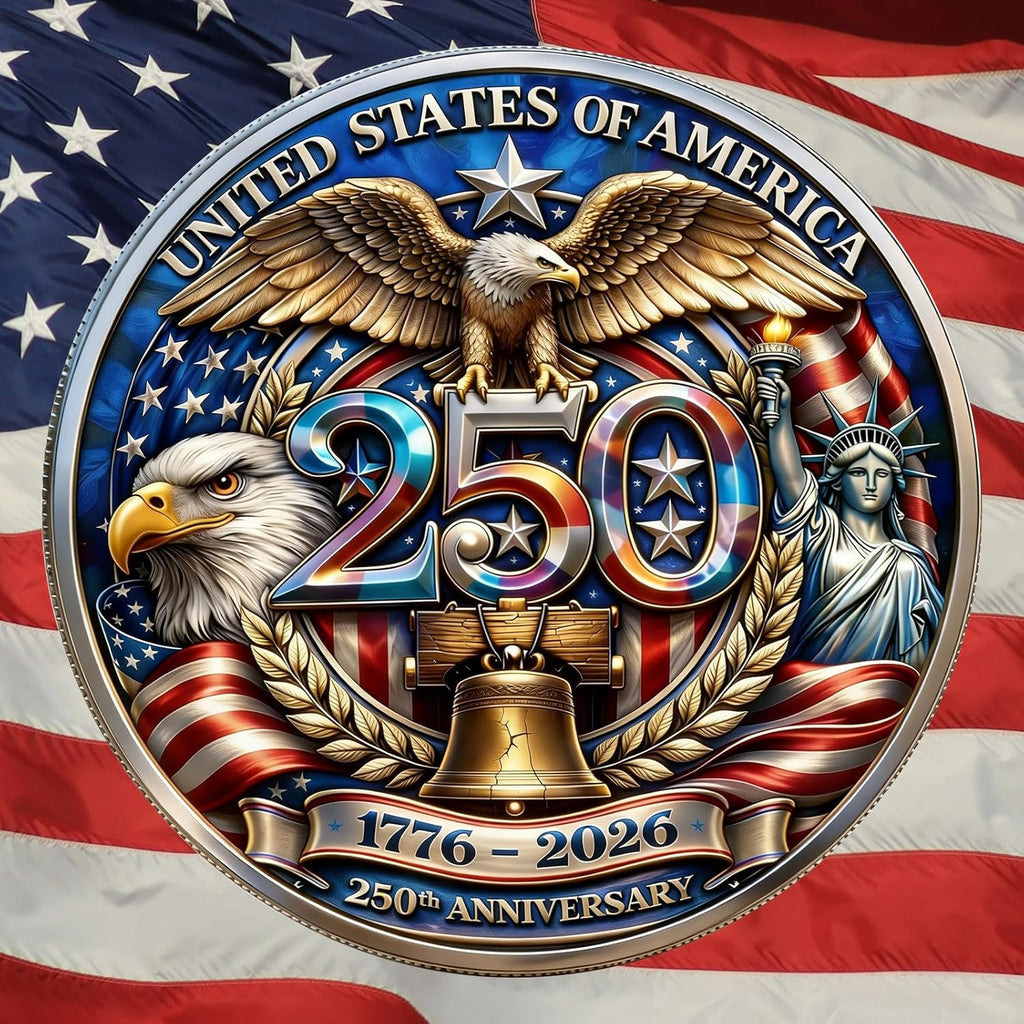 OOOOYCYHT America 250th Anniversary Commemorative Coin front view featuring bald eagle shield design