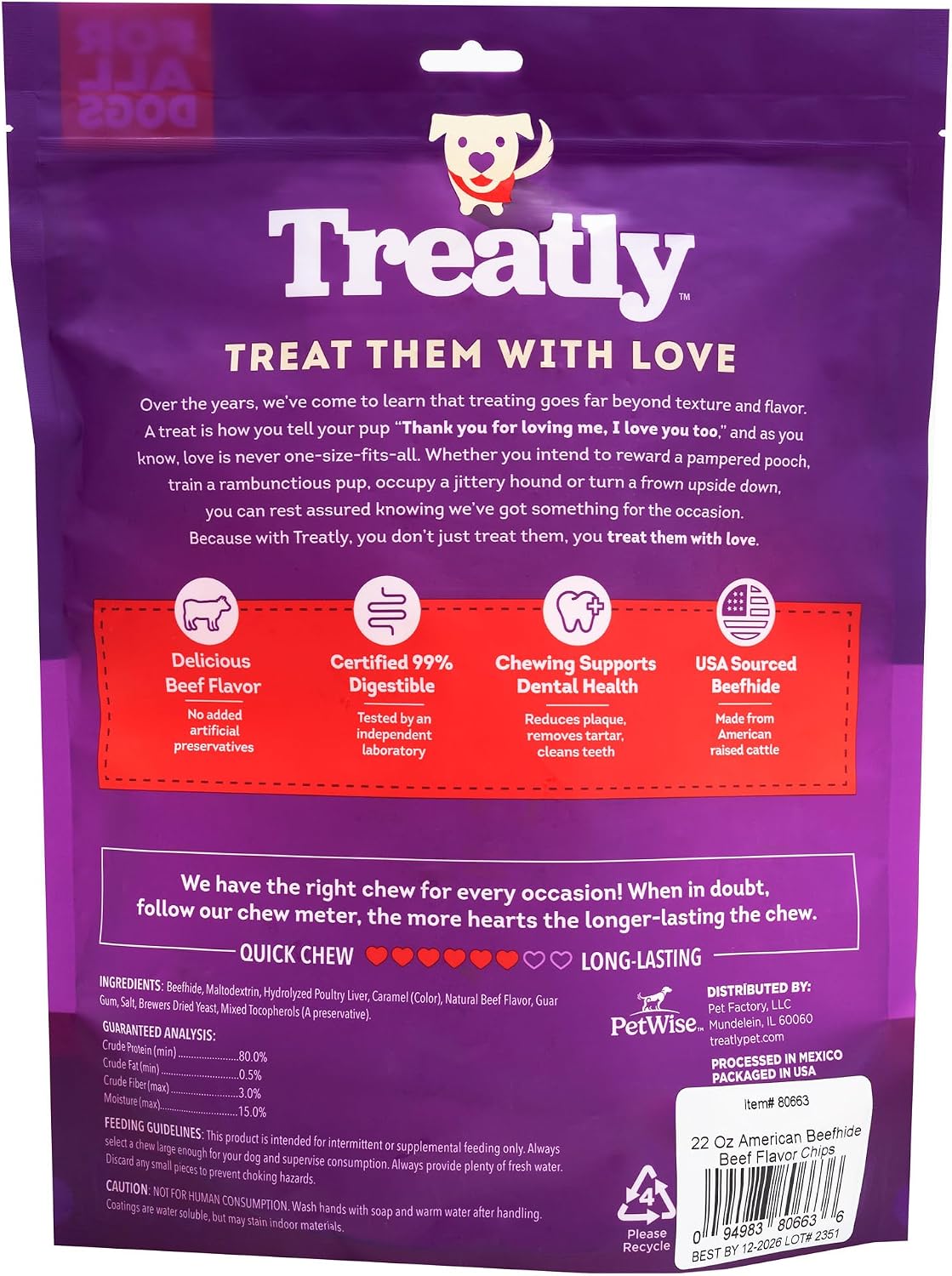Thick premium beef flavor rawhide dog chew treats arranged out of the bag.
