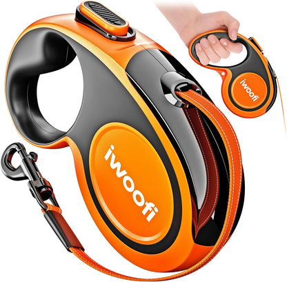 Iwoofi retractable dog leash front view orange
