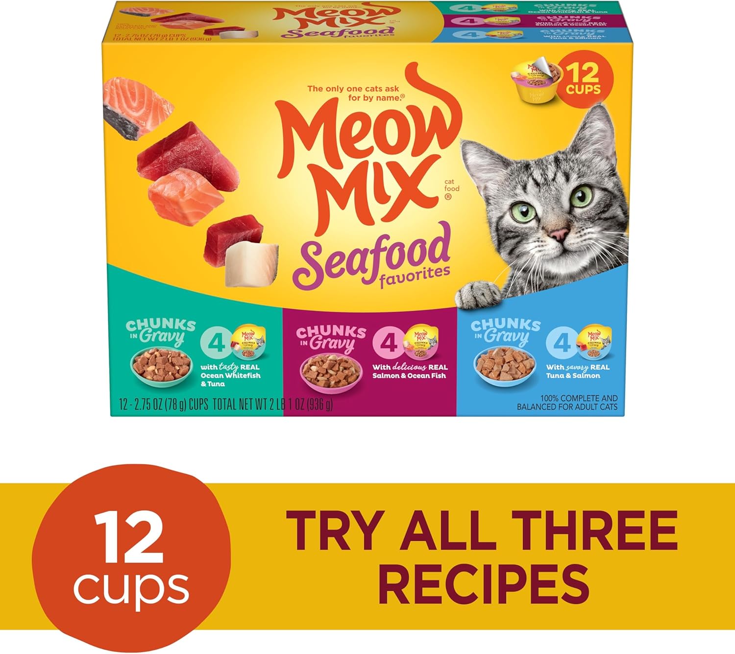 Meow Mix Seafood Wet Cat Food Cups Twelve Pack
