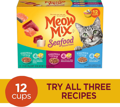 Meow Mix Seafood Wet Cat Food Cups Twelve Pack