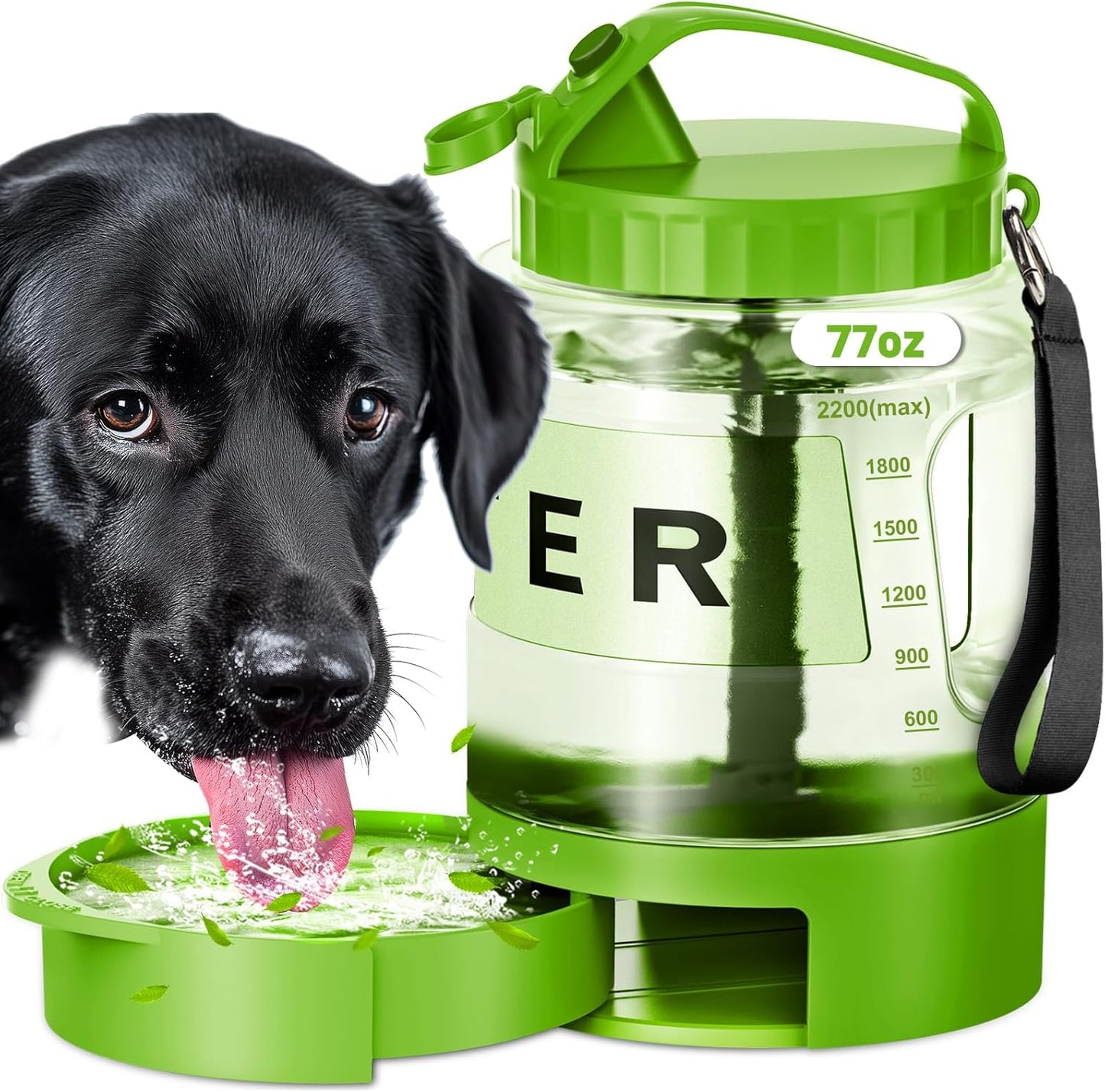 Compact storage view of the SwSun 2 in 1 dog travel dispenser with bowl pushed in.