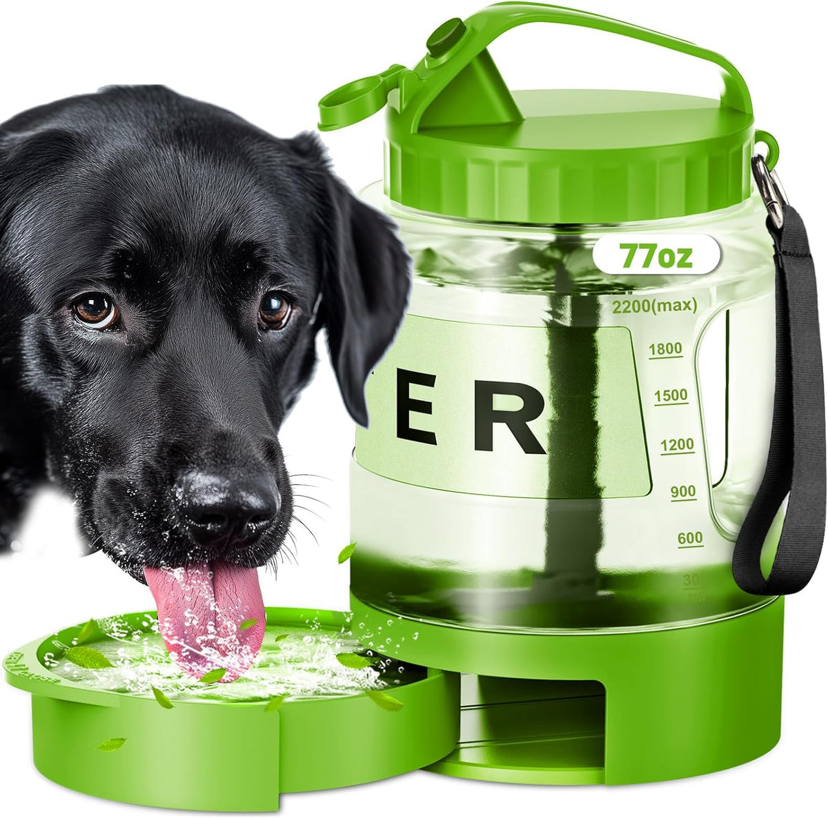 Compact storage view of the SwSun 2 in 1 dog travel dispenser with bowl pushed in.