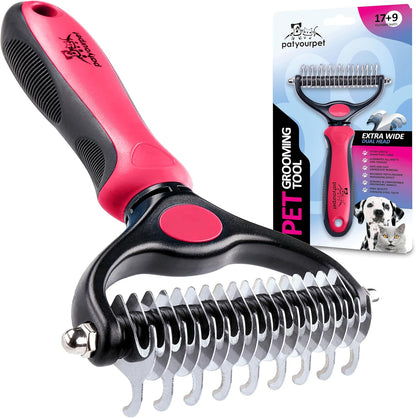 Pat Your Pet Deshedding Brush - Double-Sided Undercoat Rake for Dogs & Cats - Shedding Comb and Dematting Tool for Grooming, Extra Wide (Pink) - Image 1