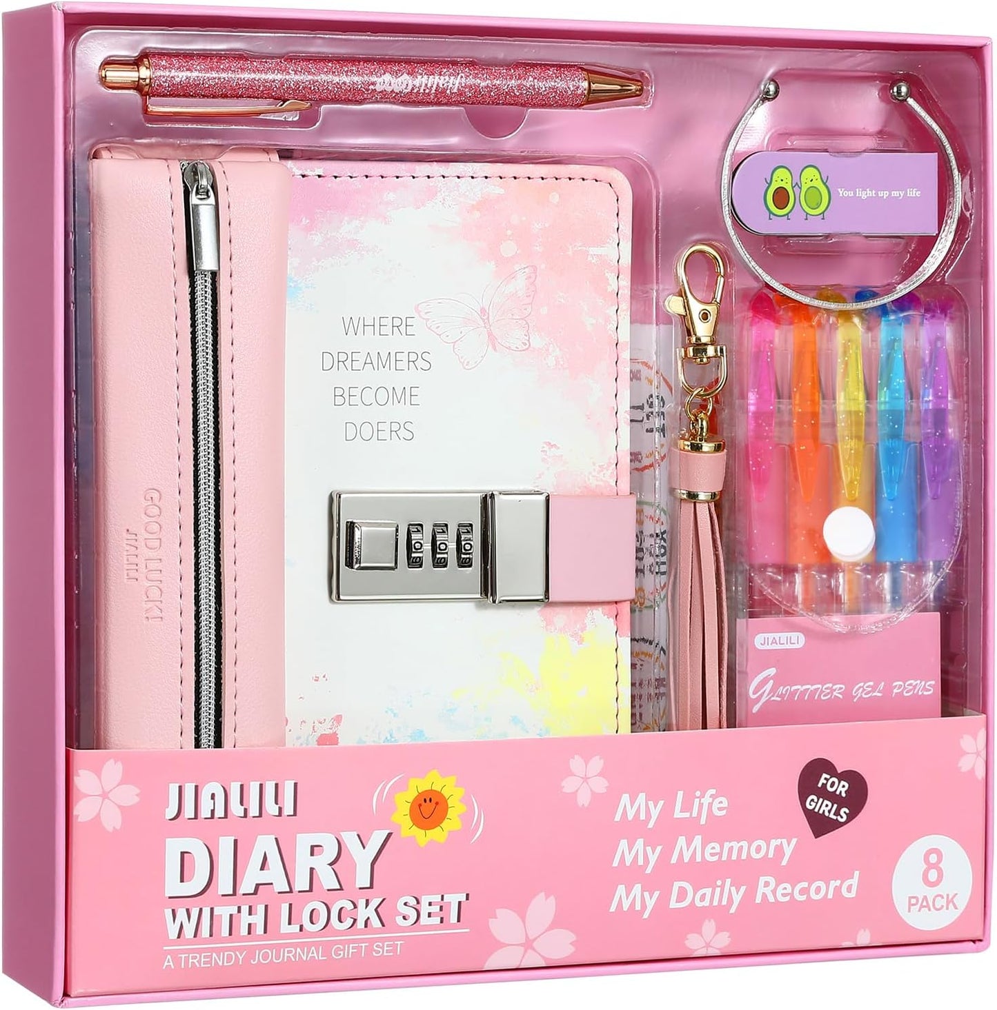 Jialili Diary with Lock for Girls front view in gift box