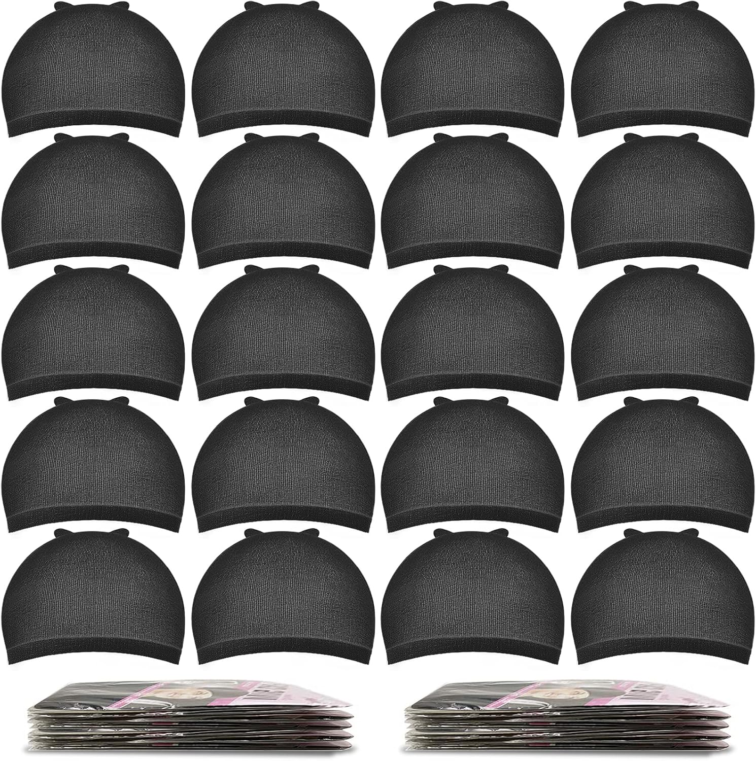 Morgles 20 pieces black stocking wig caps front view